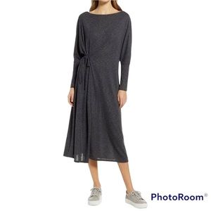 Caslon Cozy Long Sleeve Knit Wrap Dress dark grey size XS